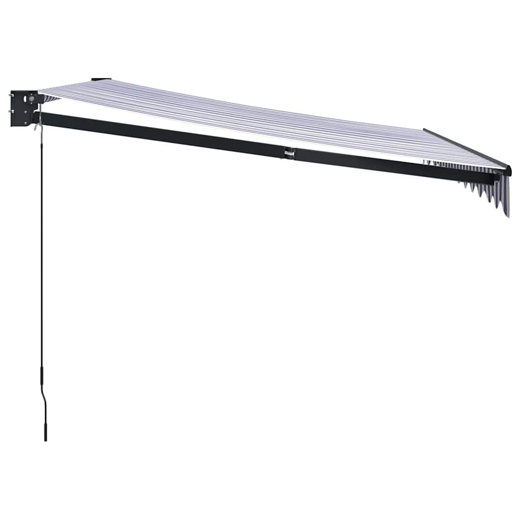 Retractable Awning Blue and White 3x2.5 m Fabric and Aluminum