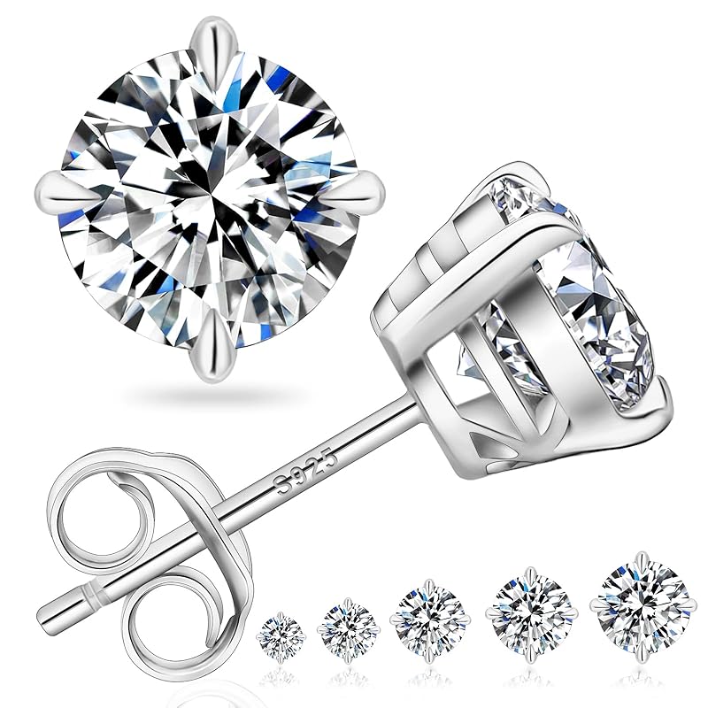 [KRKC]Earrings Moissanite 4 Claws Pair Total 1.2ct Ladies' Earrings/men's Earrings Silver 925 Compatible with Metal Allergies One Earring Diamond