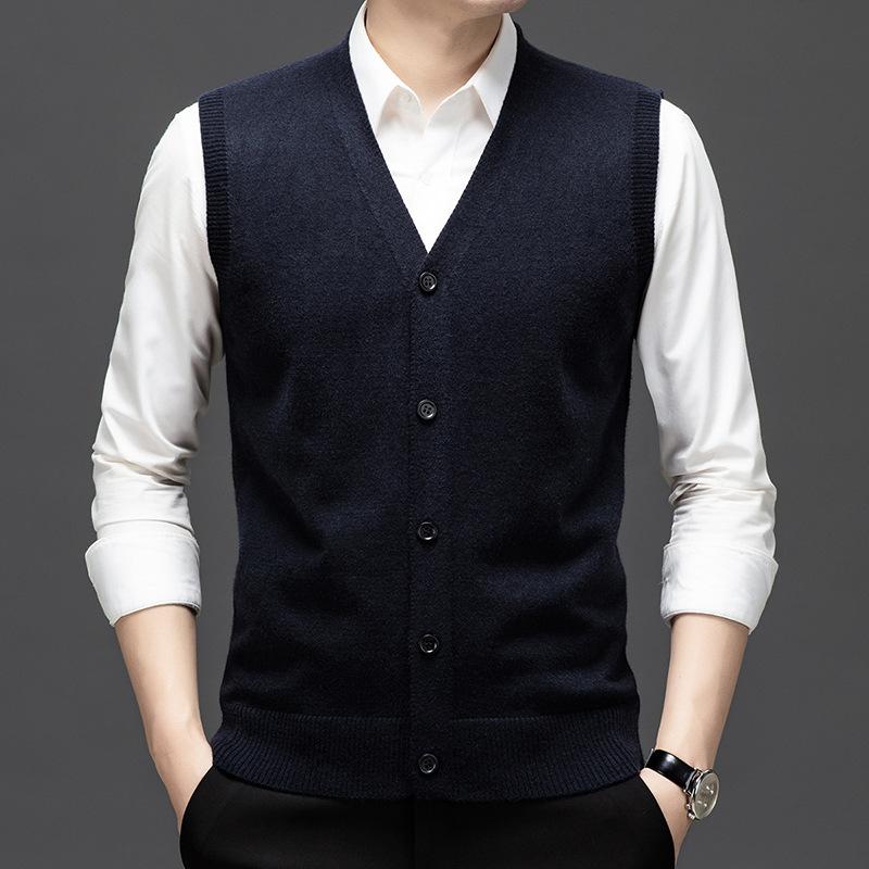 Men Autumn Sleeveless Single Breasted Pullover Vests Knitted Work Sweater