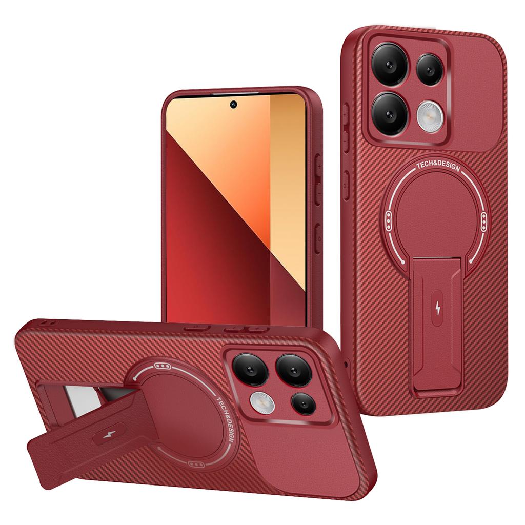 Чехол для телефона Xiaomi Redmi Note 14S 4G/Note 13 Pro 4G/Poco M6 Pro 4G с текстурой углеродного волокна, из ПК+ТПУ, с подставкой