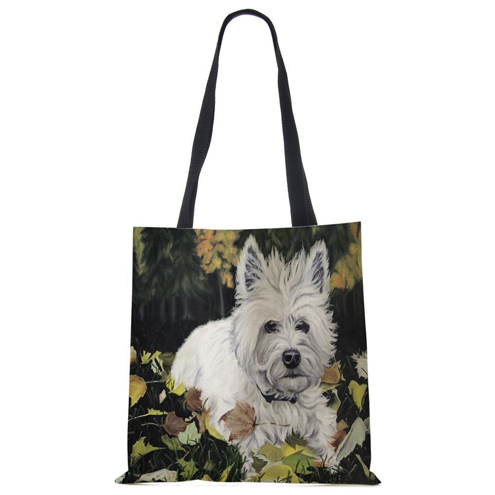 Уникальный дизайн Картина собаки вест-хайленд-уайт-терьера Квадратная сумка-тоут для женщин Сумки через плечо Большой вместимости Эко Льняные сумки KTY