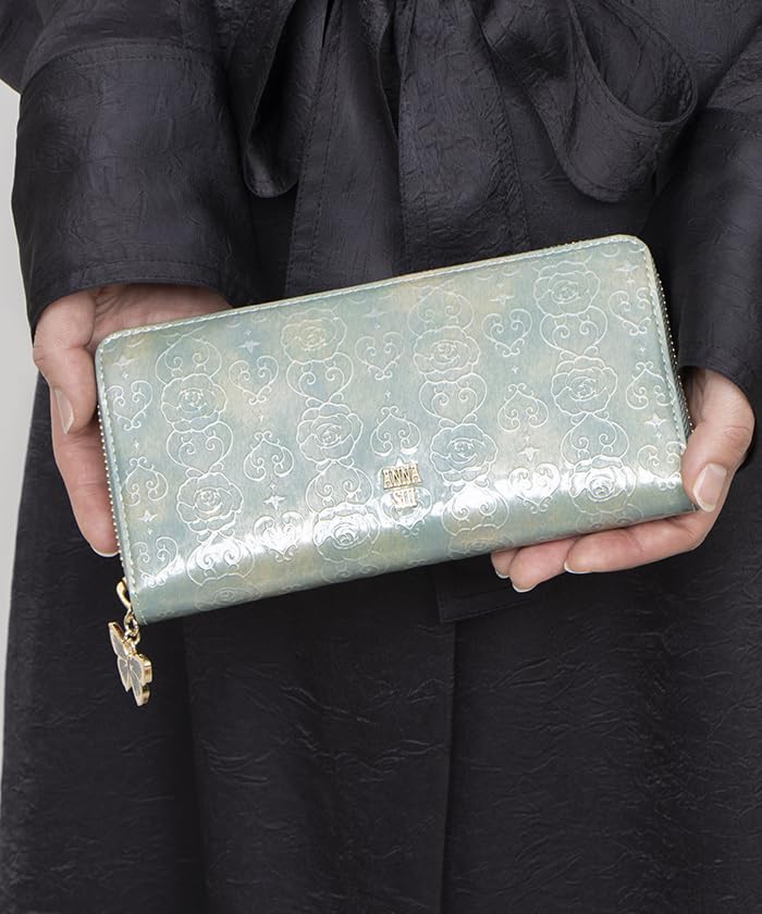 ANNA SUI Круглый кошелек на молнии "Розовое Сердце" [Новый Цвет], Женский кошелек с отделением для купюр и слотами для карт, Большая вместимость, Мятный (317983)