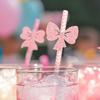 24pcs Food Grade Bows Paper Straw DIY Party Straw Disposable Drinking Straw  Wedding Party Supplies