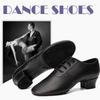 Boys Men Ballroom Latin Dance Shoes Black Leather National Standard Dancing Shoes Soft Sole 3.5cm Heel