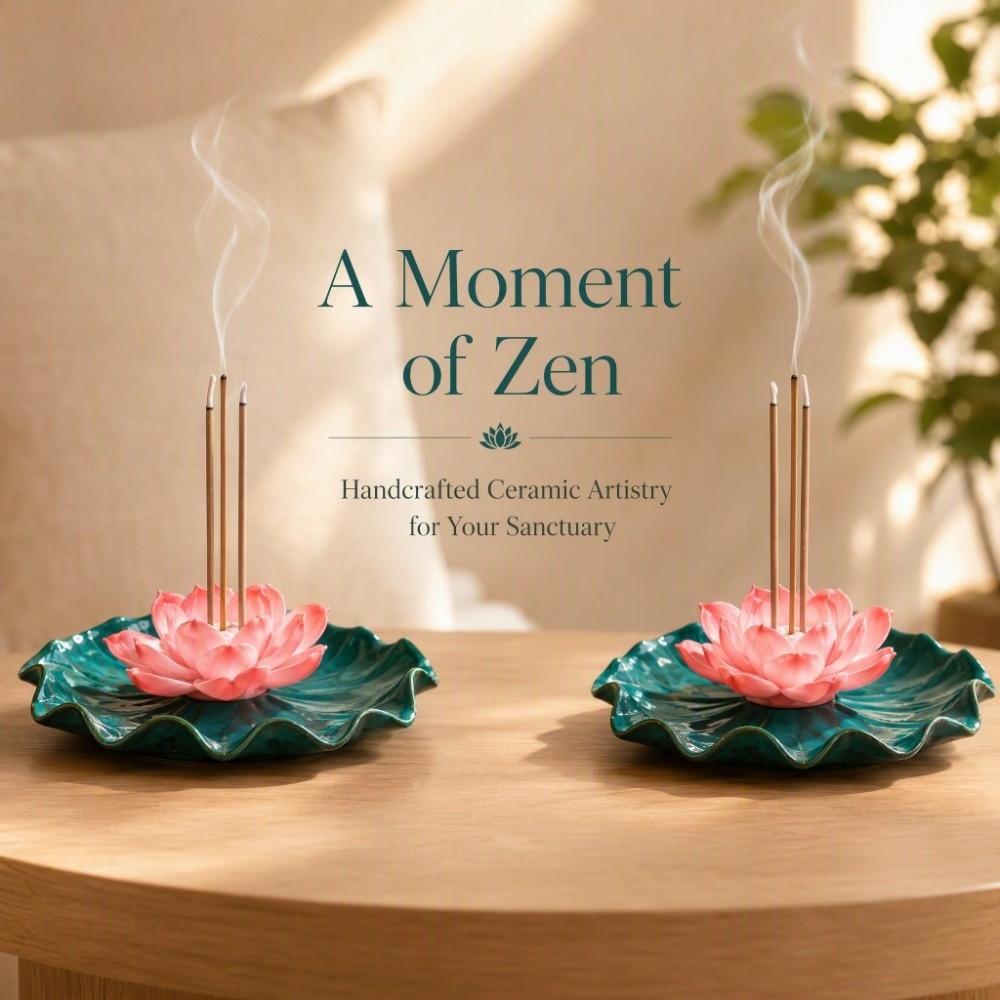 Zen Chinese Style Lotus Tabletop Incense Base Ceramics Lotus Incense Stick Yoga Meditation