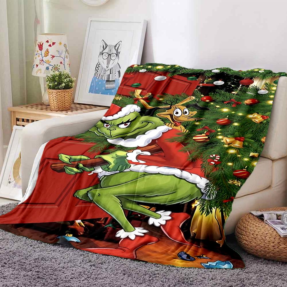 Grinch Christmas Door Scene Blanket Soft Throw Blanket For Home Bedroom Bed Sofa Travel Office Solid Christmas Blanket