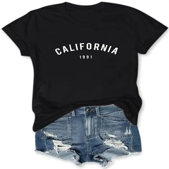 Летний топ с круглым вырезом и принтом, модные повседневные милые женские футболки из чистого хлопка с короткими рукавами