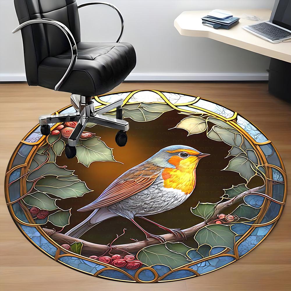 1pc Stained Glass Bird Ornament Chair Carpet for Office Non-Slip, Machine Washable Rug for Office - Holiday DecorMachine Made yy25102