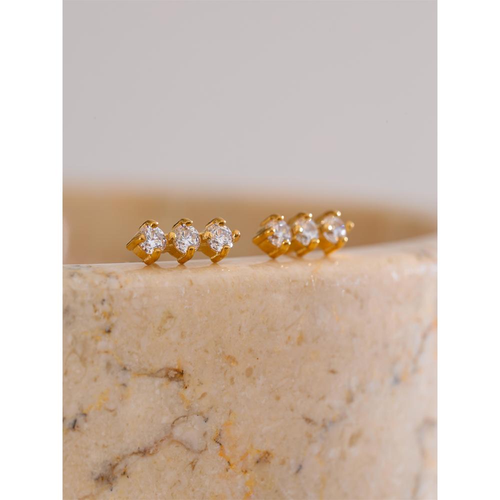 Yhpup High Quality Shiny Cubic Zirconia Daily Stud Earrings for Women Stainless Steel Delicate Popular Versatile Jewelry Gift
