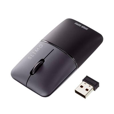 SANWA SUPPLY Бесшумная беспроводная мышь с синей светодиодной подсветкой, тонкая SLIMO/черная (перезаряжаемый) MA-WBBS310BK