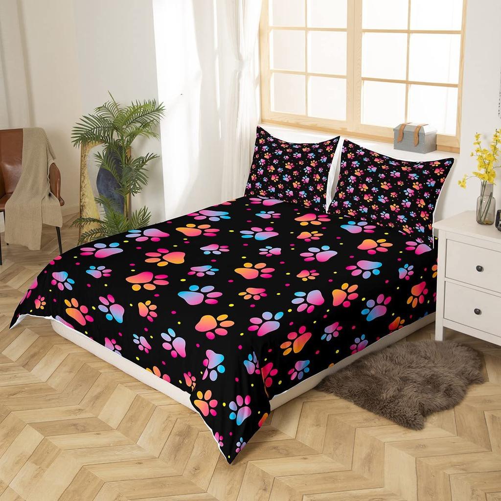 Colorful Dog Paw Three-Piece Quilt Cover 3D Digital Printing Bedding Cover Pet Animal Bed Cover