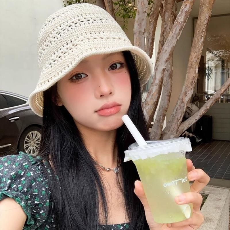 Панама женская летняя новая вязаная ажурная панама солнцезащитная шляпа универсальная шляпа-ведро