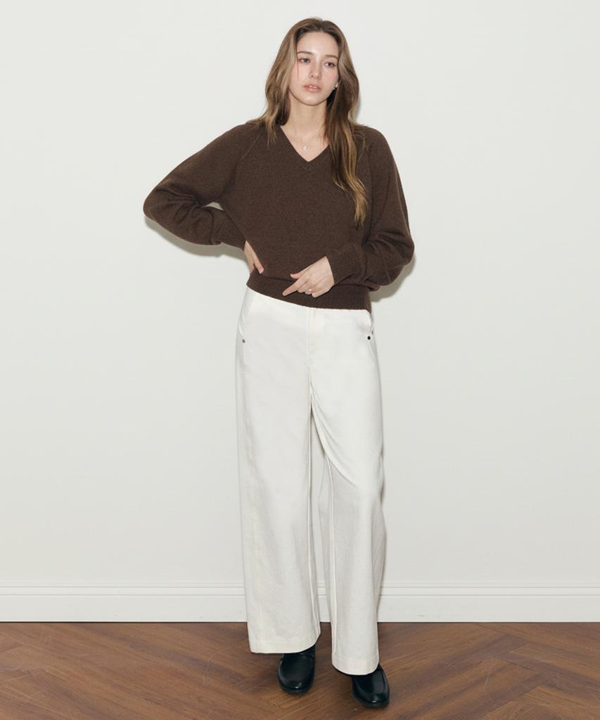 BRILLEMONTHS Merino Wool V-Neck Knit [Brown]