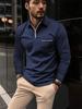 Men's Long Sleeve Solid Color Polo Shirt with Pocket and Zippered Lapel - Pique Fabric for Spring and Autumn.