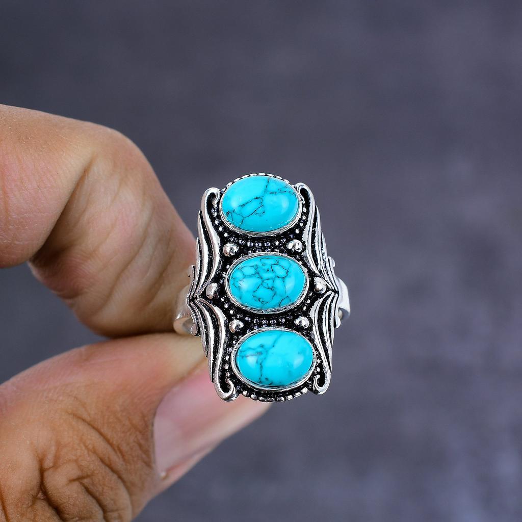 Natural Turquoise Gemstone Handmade 925 Sterling Silver Gift Ring Size 11 V2l53