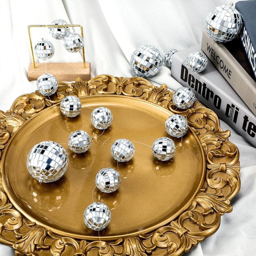 10 шт. Украшения для диско-вечеринки Мини-гирлянды из диско-шаров Серебристый зеркальный шар Подвесной баннер Серебряные шторки-стримеры Гирлянда из бусин в виде диско-шаров