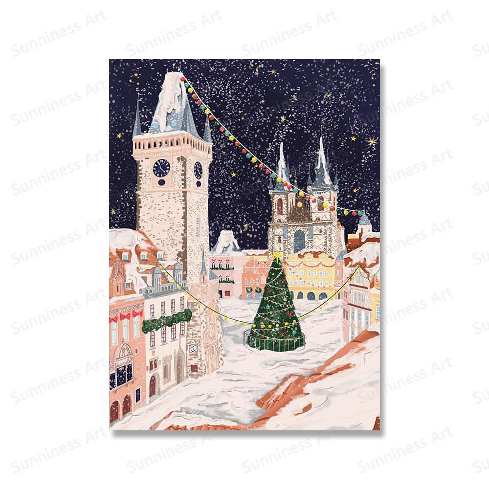 Рождественский подарок, путешествие, Лондон, Париж, Прага, настенная живопись на холсте, праздничные постеры для коттеджа и принты для гостиной, домашний декор