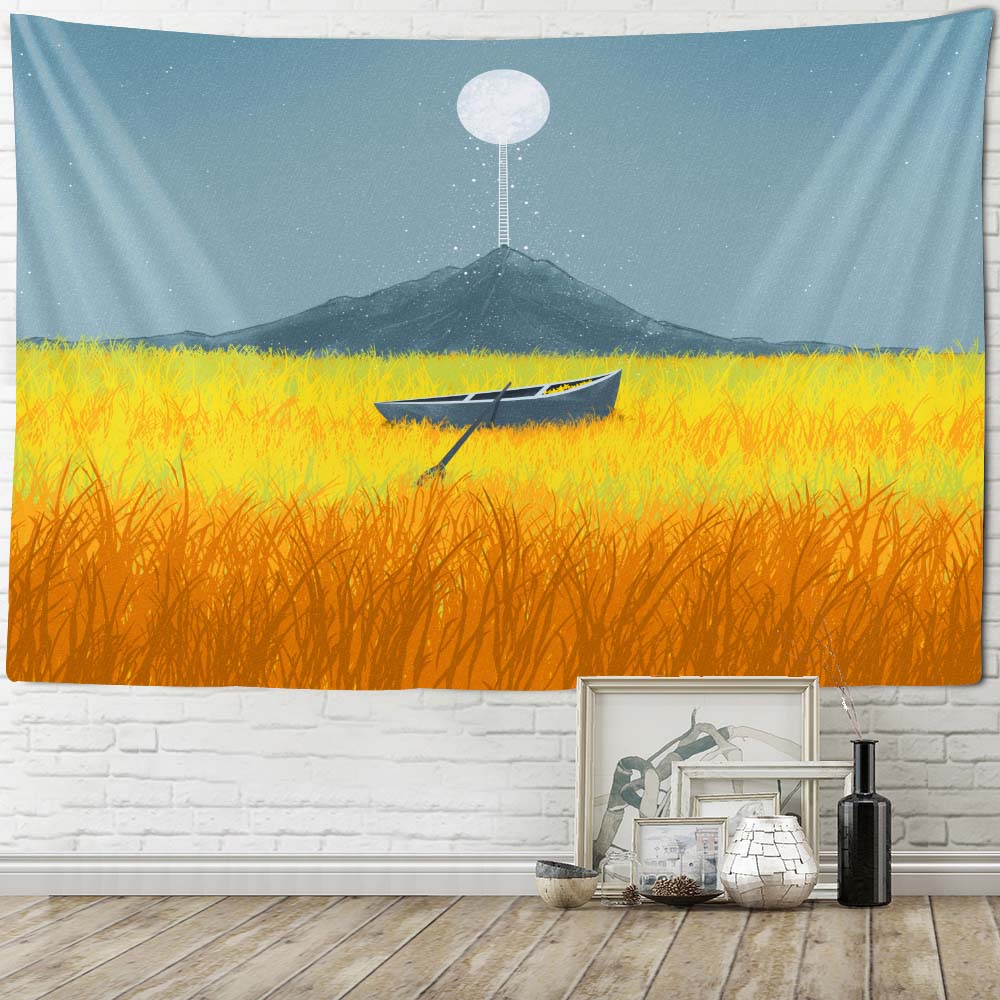 Морской пейзаж, художественная живопись, большой гобелен, Фэнтези, звезды, Луна, домашняя настенная подвеска, кавайная ткань, Настенный декор, богемный декор комнаты в стиле хиппи