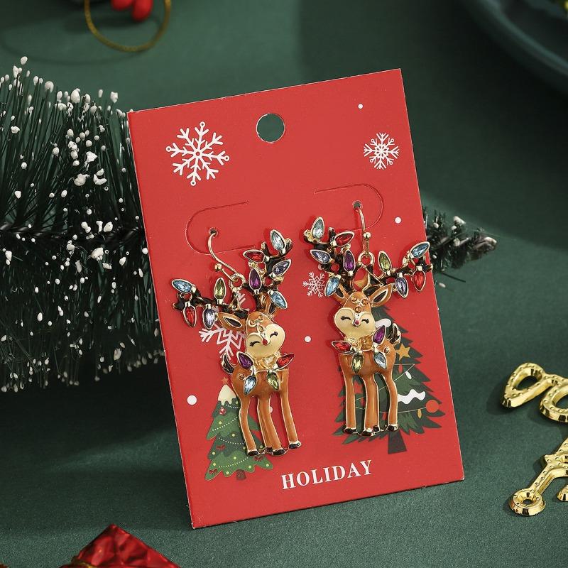 Christmas Fashion New Earrings Women's Christmas Snowflake Diamond Stud Earrings Elk Alloy Rhinestone Earrings