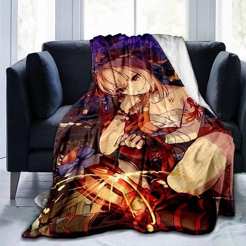 Популярные игры Genshin Impact Печатное одеяло, фланелевое теплое мягкое плюшевое одеяло для дивана-кровати, плюшевое одеяло в стиле аниме