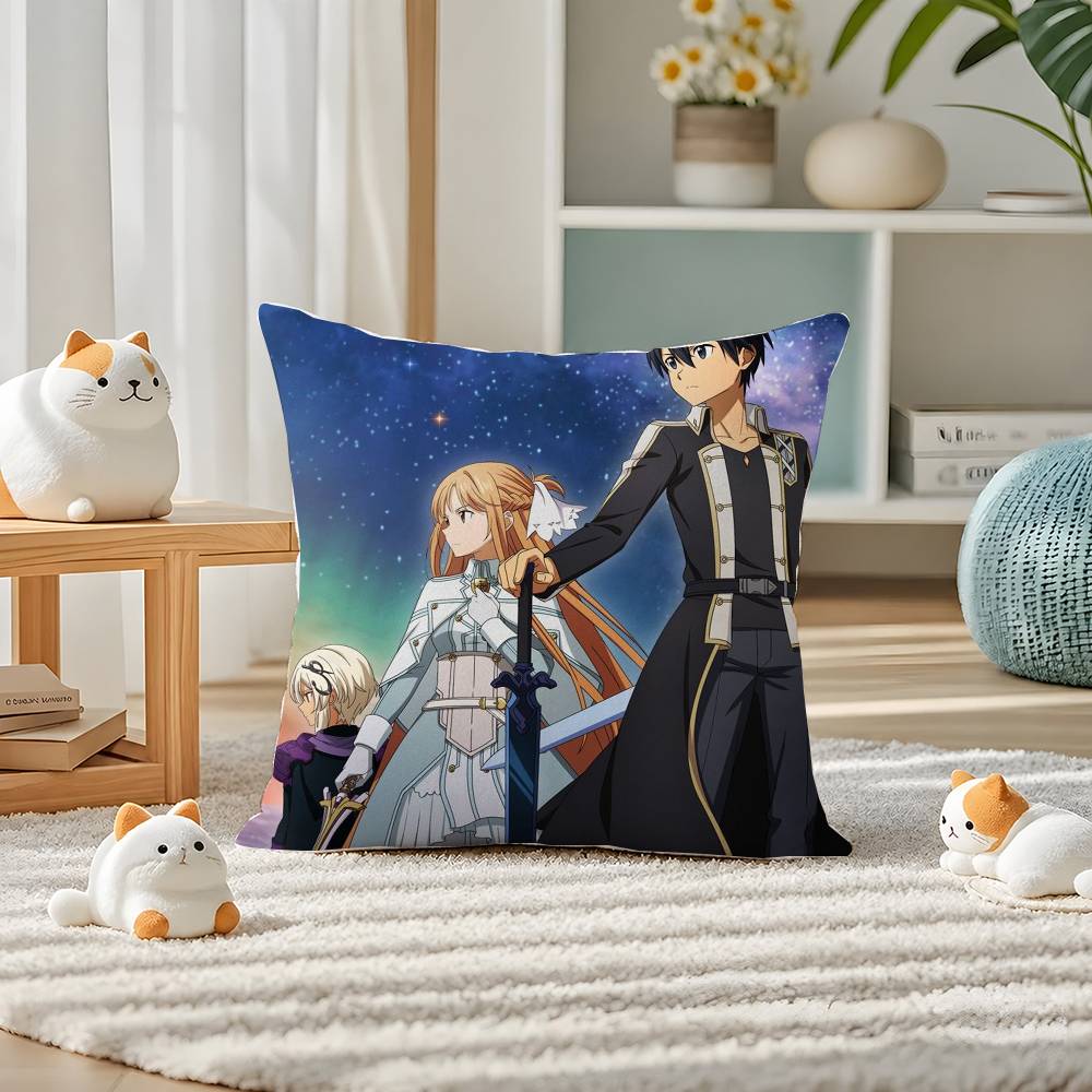 Подушка-чехол плюшевая Аниме Sword Art Online Кирито Мягкая коротковорсовая наволочка для дивана, спальни, гостиной, домашний декор, подарок