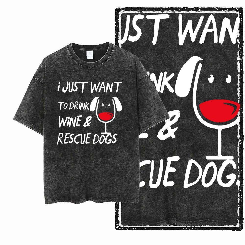Big Size Dog Graphic Unique Washed Distressed Cotton Unisexs Retro Streetwear TShirt G