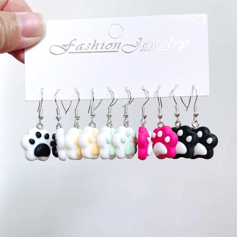 5 Pair Set Small Fresh Colored Resin Pendant Earrings Luminous Turtles Lollipop Ducks Rainbow Cat's Paws Dices Earrings Female