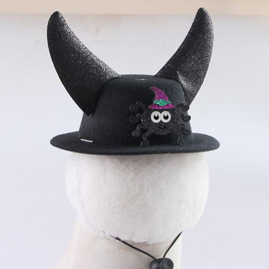 Хэллоуин Шляпа для питомца Кошачья формальная шляпа с рогами Шляпа тыква-паук Регулируемый головной убор для маленьких собак и кошек Праздничный костюмный аксессуар