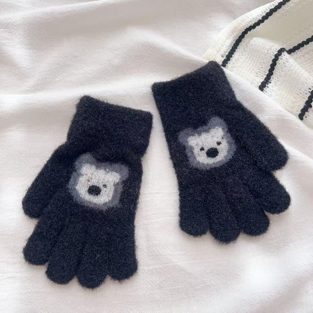Children's Cartoon Bear Gloves for Winter Warmth New Five Finger Full Finger and Two Finger Warm Gloves for Boys