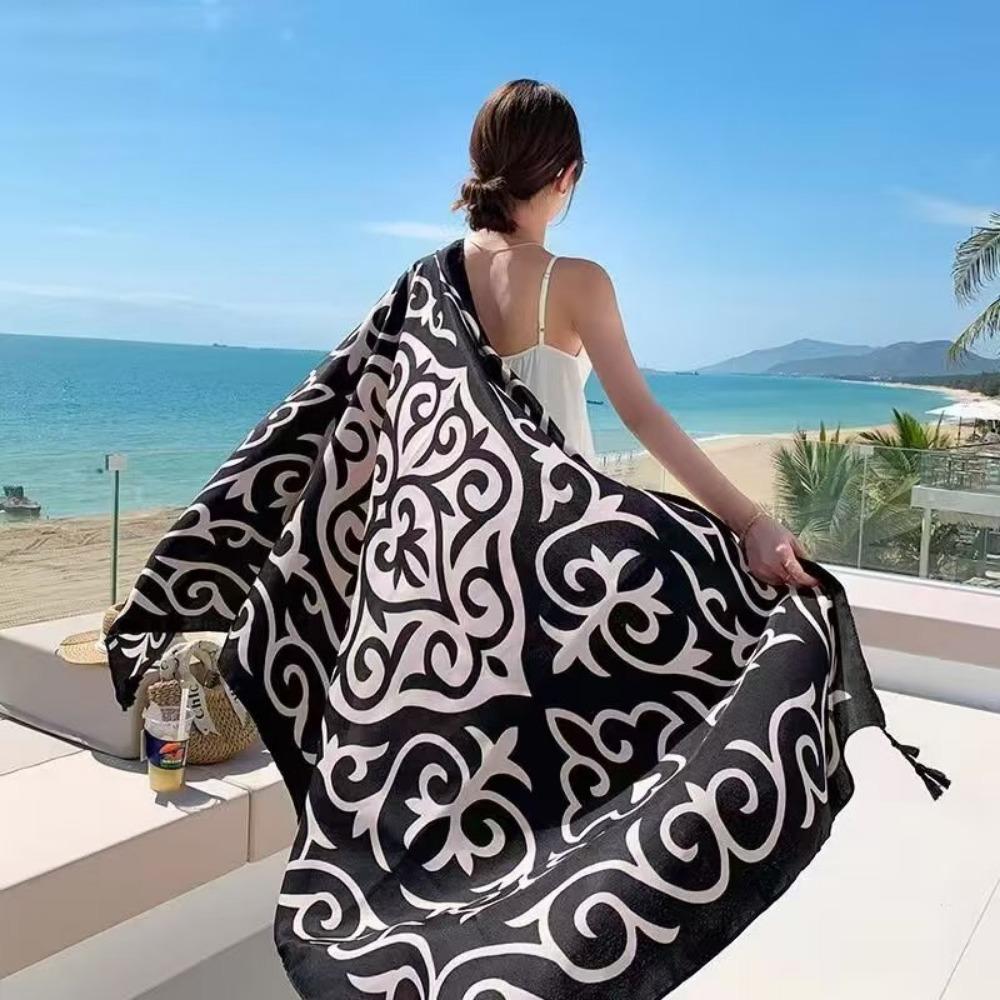 Соленое озеро Чака Туризм на Северо-Западе Этнический стиль Шарф Шелковый шарф Женский Летний Приморский Пляжный Платок Солнцезащитный Тонкий