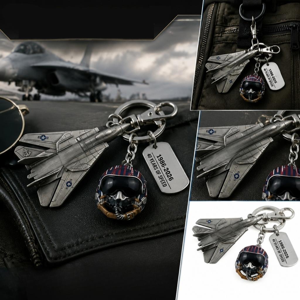 Metal Fighter Jet and Pilot Helmet Keychain Set with Commemorative Tag Durable Alloy Material for Collectors and Aviation Enthusiasts