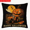 2D Flat - 1pc 2D Flat Throw Pillow Cover with Happy Halloween Skeleton Tractor Pumpkin Print Premium