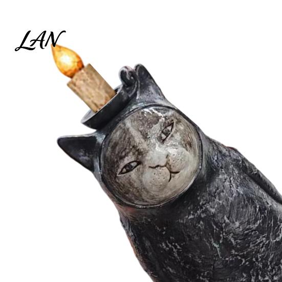 Mystery Cat Statue Hooded Black Resin Figurine, Gothic with Candle Holder, Mysterious Decorative Tealight Base Decor Ornament for Halloween Farmhouse