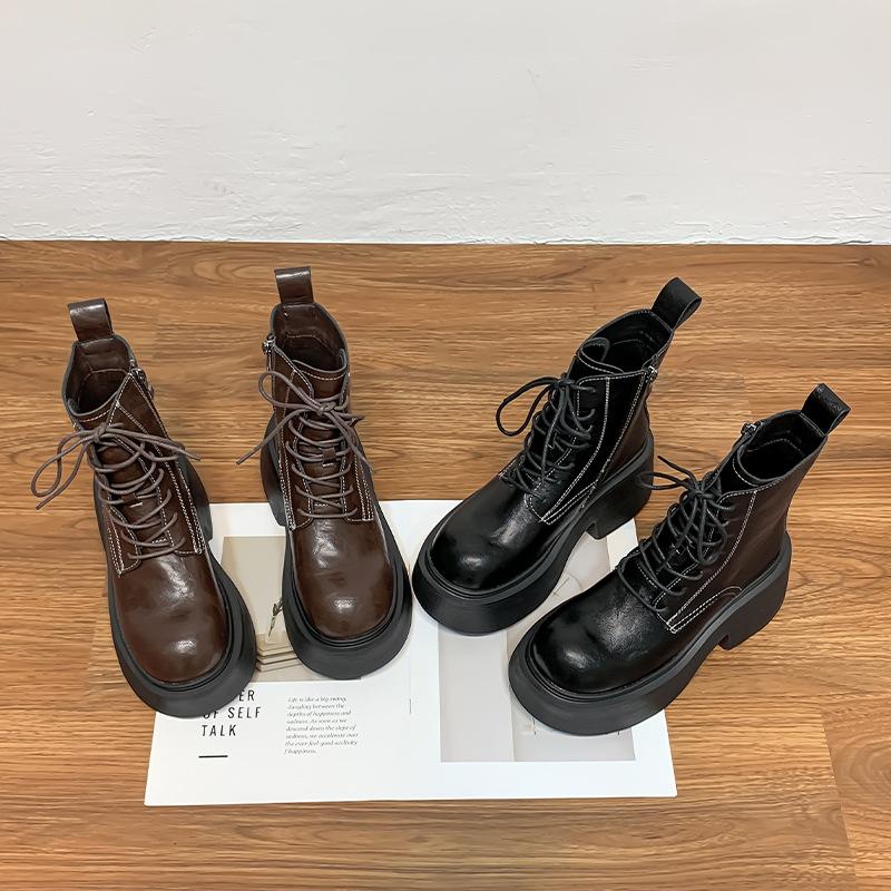 Маленький человек платформа Мартин ботинки шнуровка спереди британский стиль ретро женские ботинки удобные корейская версия большая голова ботинки-локомотивы