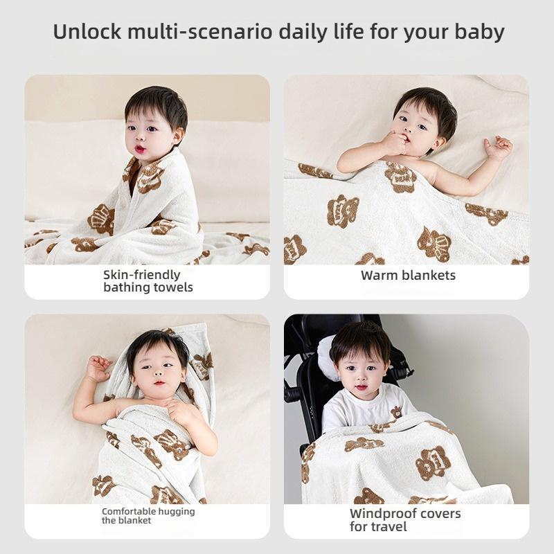 A Class Coral Velvet Baby Bath Towel Thick Absorbent Soft Kids Shower Wrap Cover Blanket for Infant