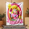 Custom Name Personalized Princess Peach Toadstool Print Blanket, Home Decor, Bedroom, Sofa, Camping, Couch, Gifts for Birthday Christmas