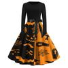 Halloween Print Flare Dress For Women Long Sleeve Dress Hollow Party Casual Dresses