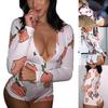 Women Sexy Bodysuit Long Sleeve Deep V Neck Bodycon Stretch Leotard Crop Tops Button Short Romper Sleepwear Overalls for Women