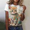 Summer Round Neck 3D Horse Cat Owl Pattern Printed Top Fashionable Casual Cute Short Sleeved Women's T-shirts