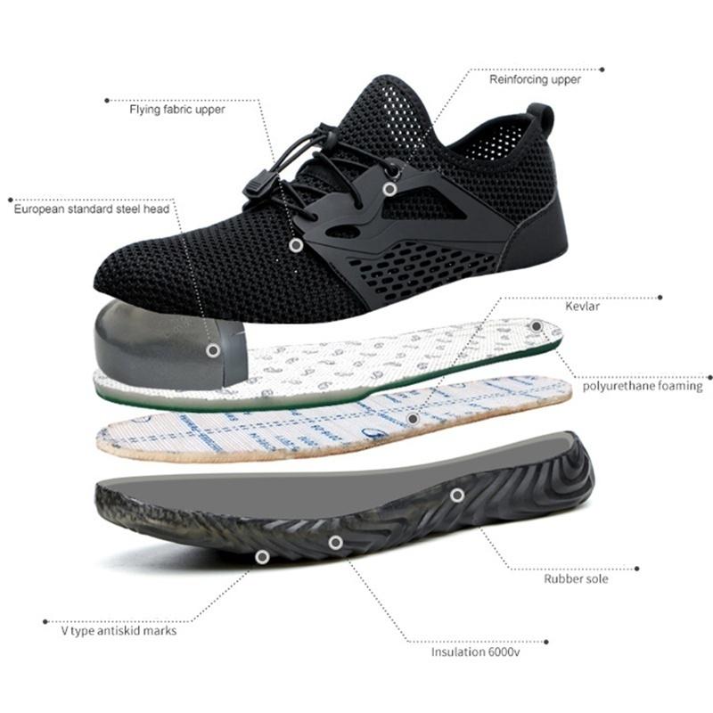 Мужская рабочая защитная обувь со стальным носком для пешего туризма, термоусадочная противоскользящая повседневная обувь большого размера с защитой от столкновений, внутренний материал: Сетка
