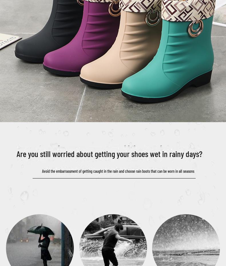 Женские нескользящие резиновые сапоги Plus Velvet Mid-Tube — стильные, теплые и модные резиновые сапоги в корейском стиле для работы и мытья автомобиля.