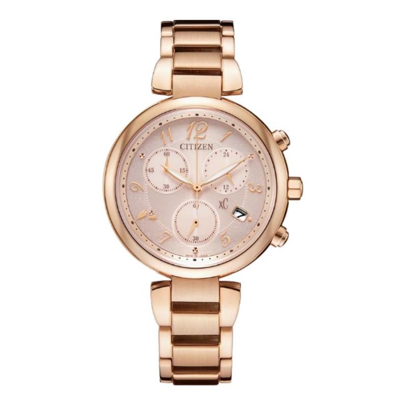 CITIZEN xC series 50m waterproof light Quartz gold-plated Steel Strap 35mm women's watch pink dial FB1452-66X