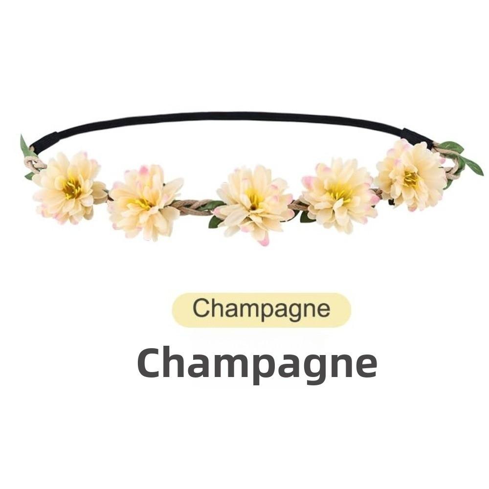 Hand Woven Floral Wreath Crown Adjustable Ribbon Bohemia Garland Headpiece for Photography Props