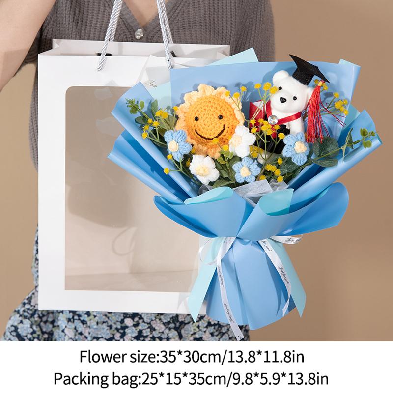 Вязаный букет цветов Выпускной букет Плетеный искусственный цветок Свадебный подарок Готовый подсолнух Подарок на выпускной Снова в школу