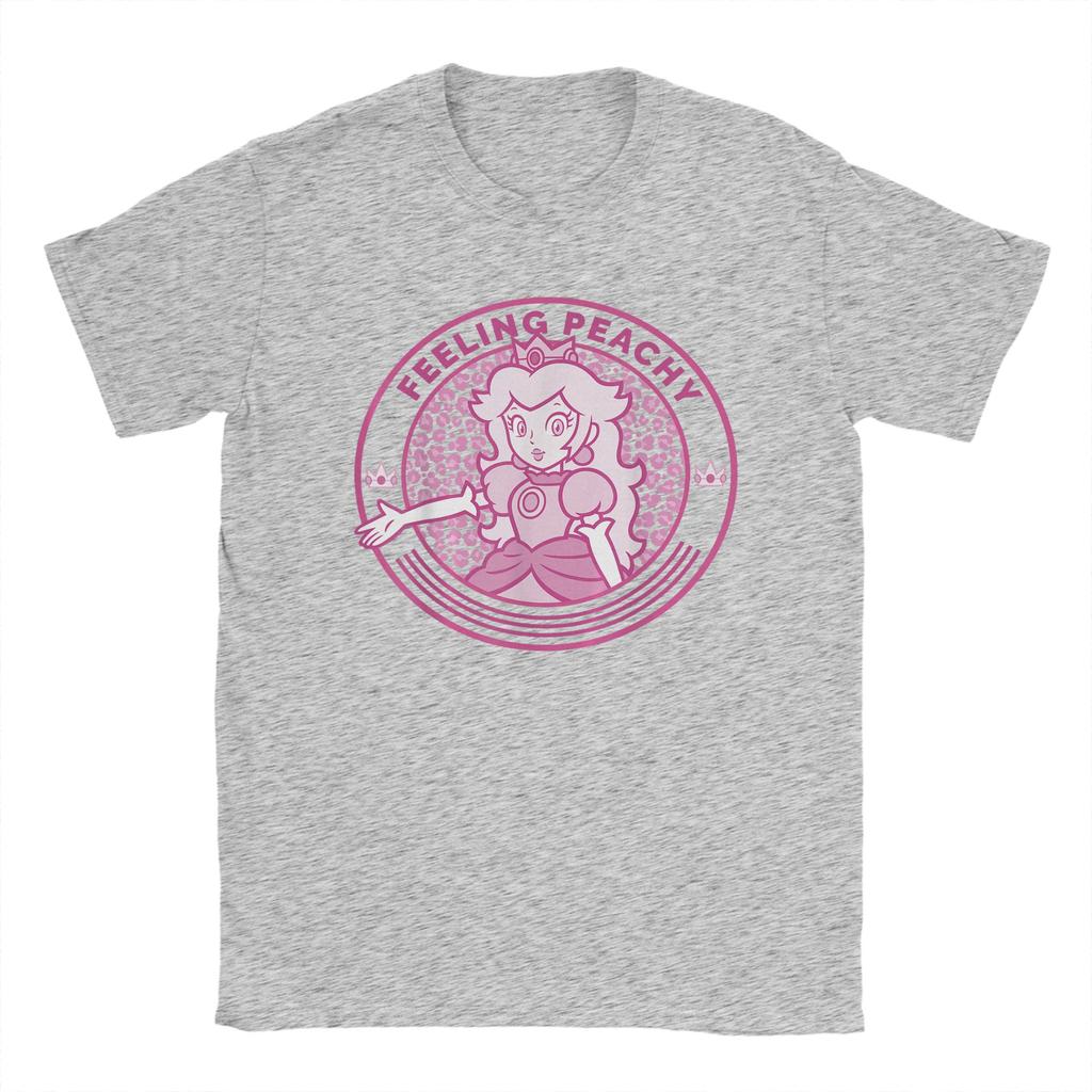 Super Marios Princess Peach Feeling Peachy Cheetah T Shirts for Unisex Cotton TShirts Crew Neck Tee Shirt Short Sleeve Tops Party