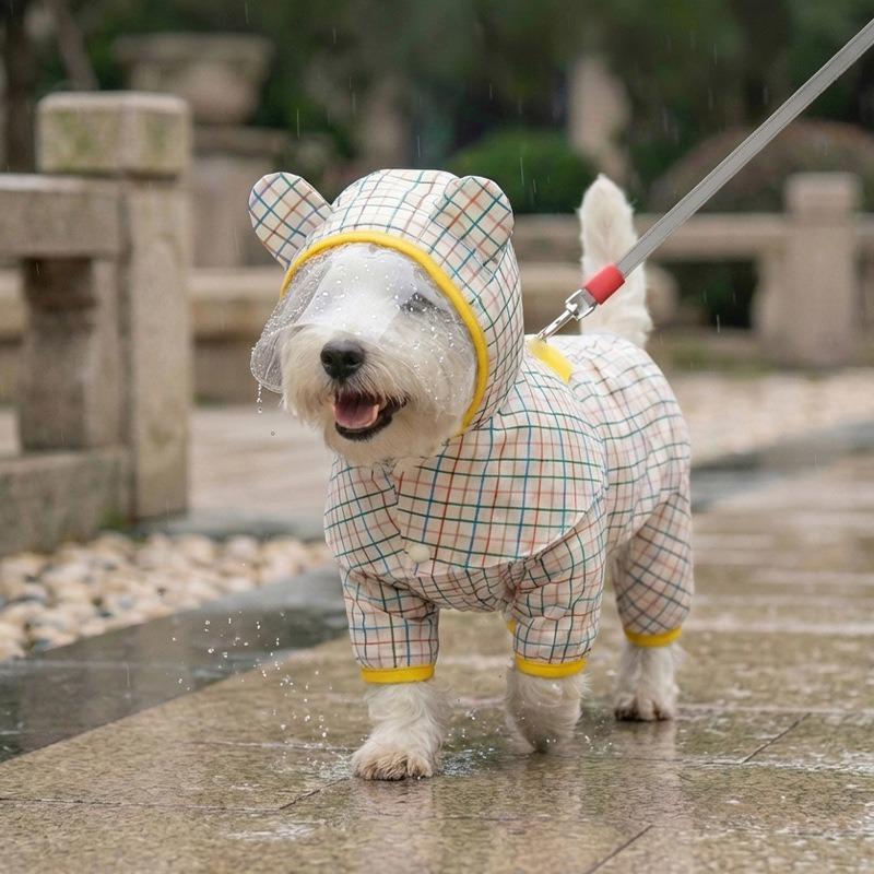 Dog Plaid Split Raincoat Small Dog Waterproof Clothes For Rainy Days Outdoor Wear Summer Teddy Four Legged Clothes