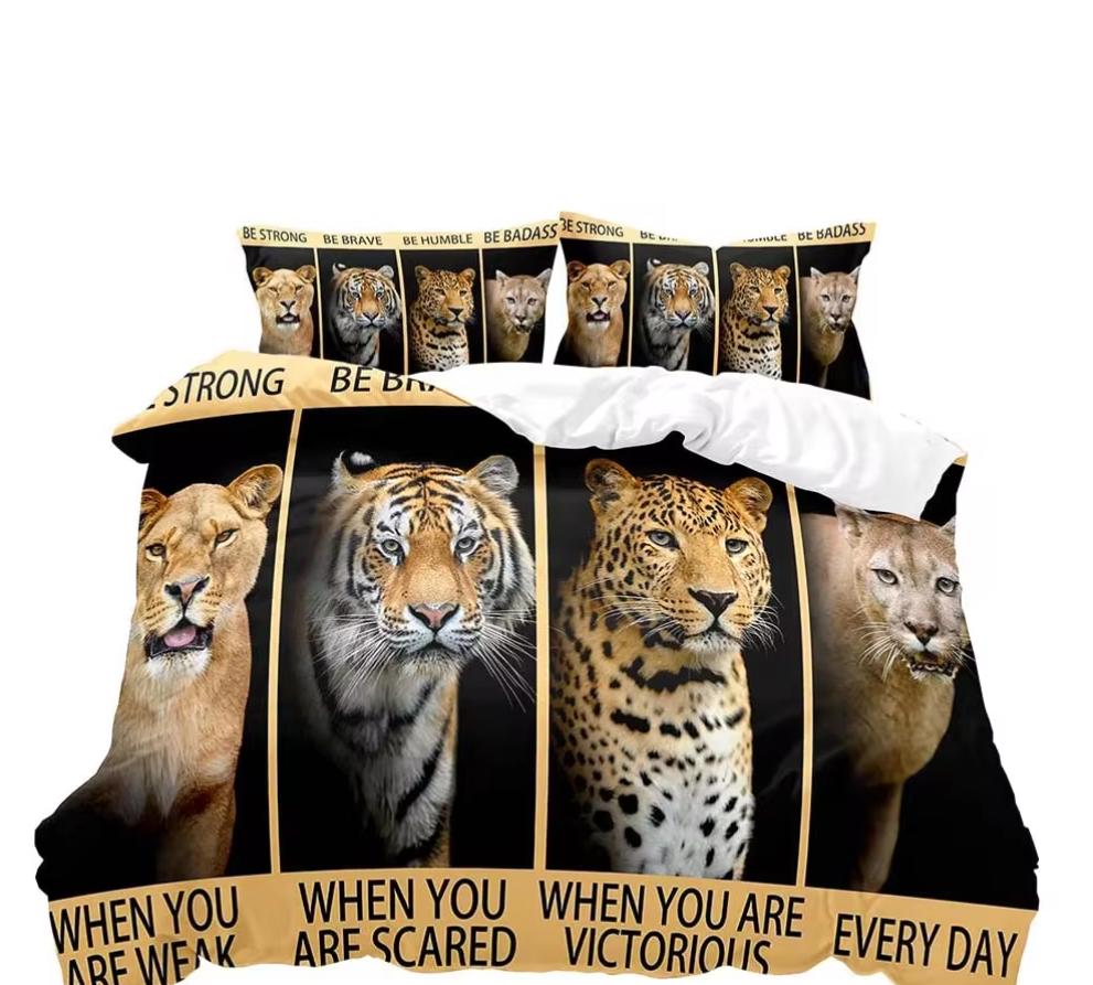 3PCS Lion King & Queen Bedding Set African Safari Animal Black Bedding Comforter Cover Bedroom Decor for Couples Full Size