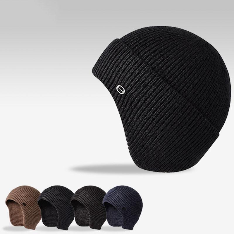 Осенне-зимние теплые шапки Skullies для женщин и мужчин, вязаные шапки, мягкие эластичные шапки для живой изгороди, термомужские шапочки с ушками