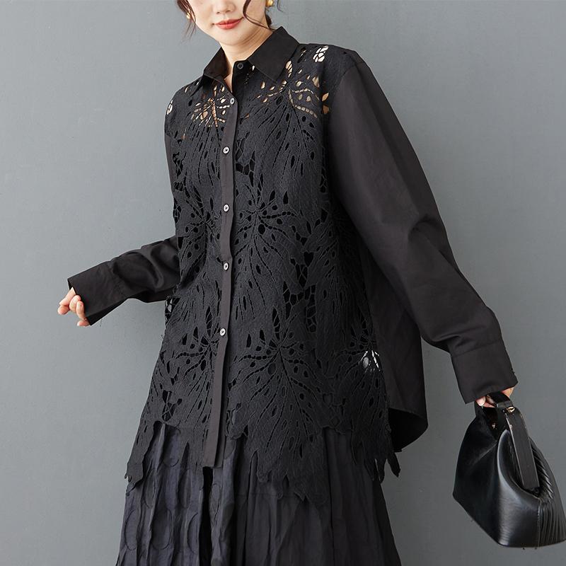 DIMANAF 2025 Женская весенняя рубашка, кружевная блузка, сшитая с длинным рукавом, пуговицы, модные топы, футболки, свободные белые футболки, новые