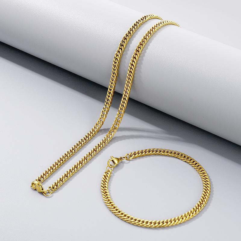 Simple Plain Chain Double Woven Four-Sided Grinding Bracelet Hip-Hop Personality Multi-Size Whip Chain Titanium Steel Men'S Necklace